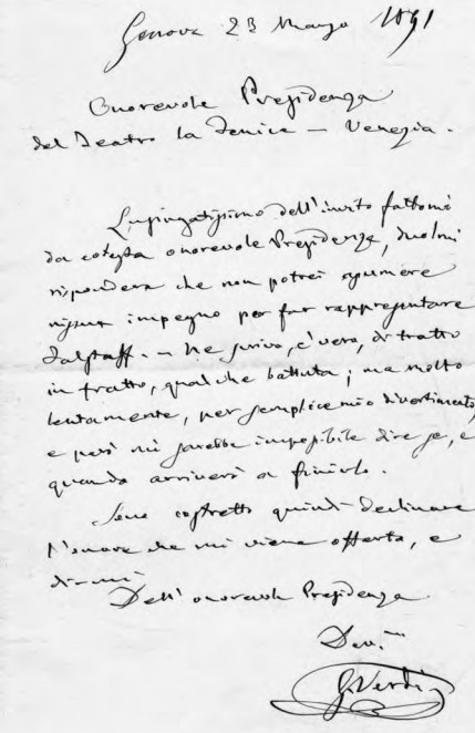 Découverte d'une lettre manuscrtie de Verdi à la Fenice de Venise