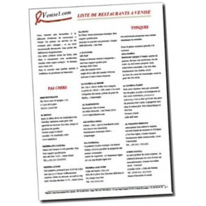 Liste de restaurants à Venise par venise1.com Liste de restaurants à Venise