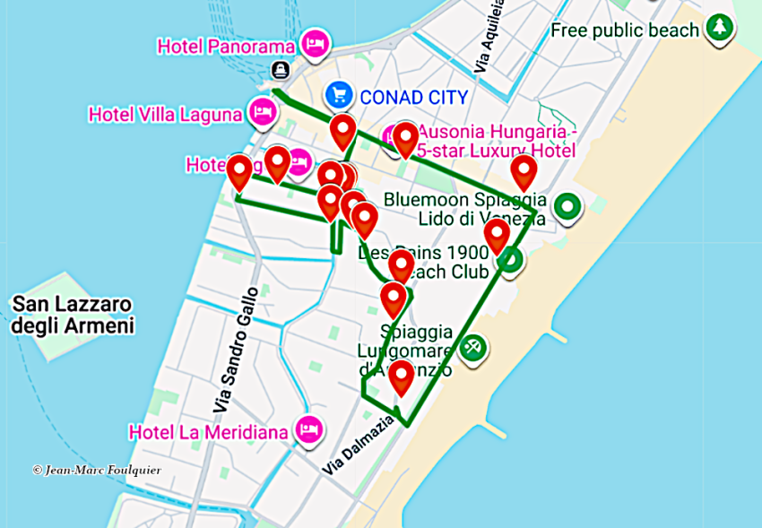 carte des villas Liberty du Lido