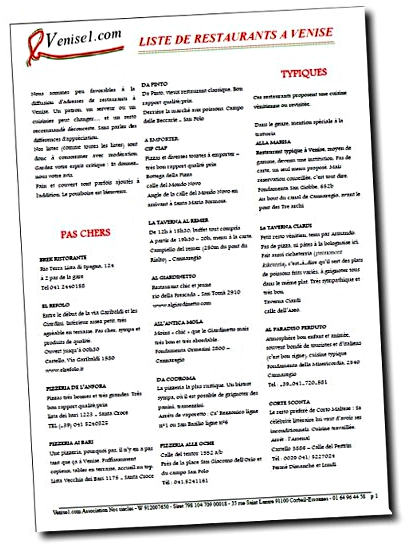 circuits Venise insolite, restaurants, les gratuits de venise1.com